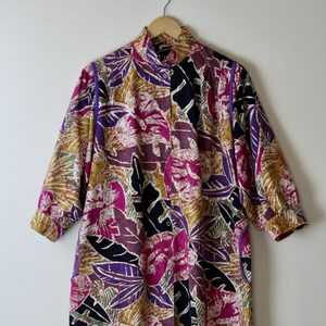 80s puff sleeve blouse cotton abstract floral print vintage image 4