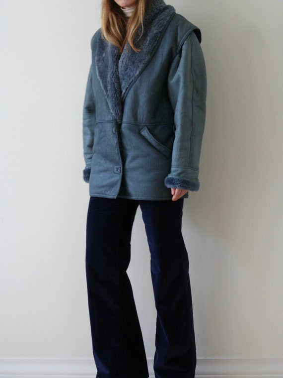 80s blue sheepskin coat/shearling coat vintage - image 8