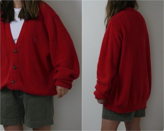 Vintage Oversized Cardigan Cotton Red Unisex