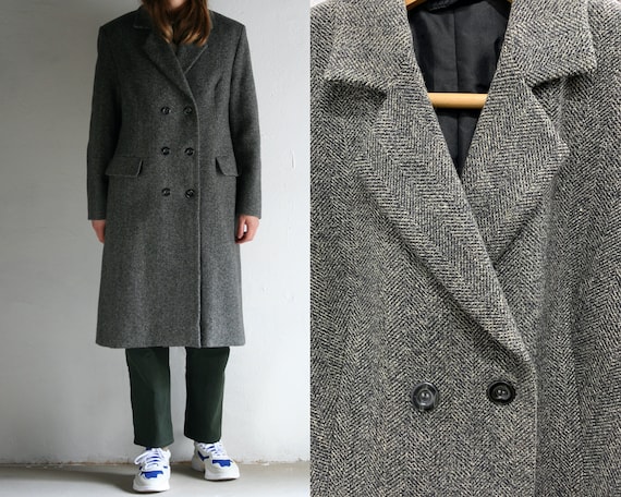 double-breasted chevron coat women vintage/gray wo