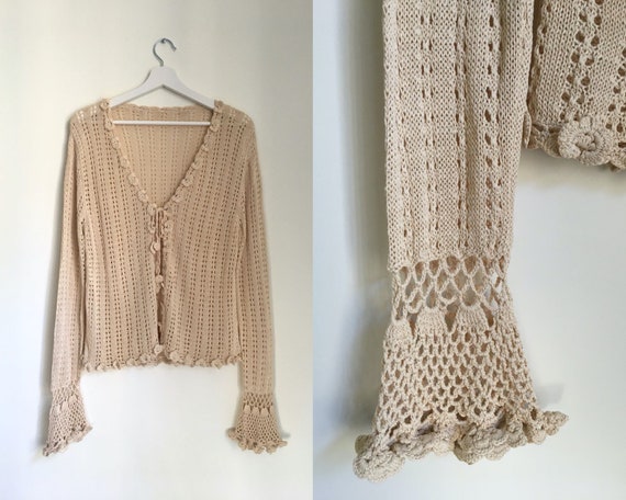 boho beige crochet cardigan top/natural beige summ