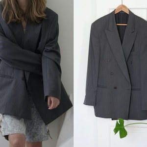 double breasted blazer peak lapel oversize vintage / gray