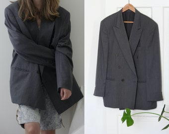 double breasted blazer peak lapel oversize vintage / gray