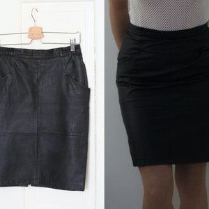 90s black leather mini skirt 38