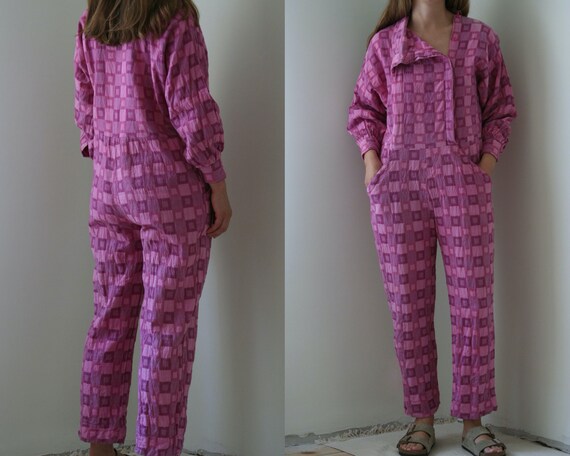 vintage 80s cotton jumpsuit/pink summer overalls v