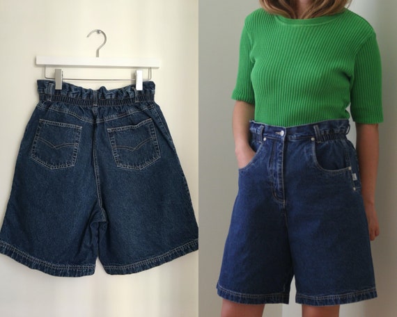 80s elastic waist denim shorts/vintage high-waiste