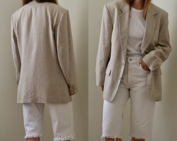 Vintage Beige Linen Blazer Slim Fit Unisex/oversiz