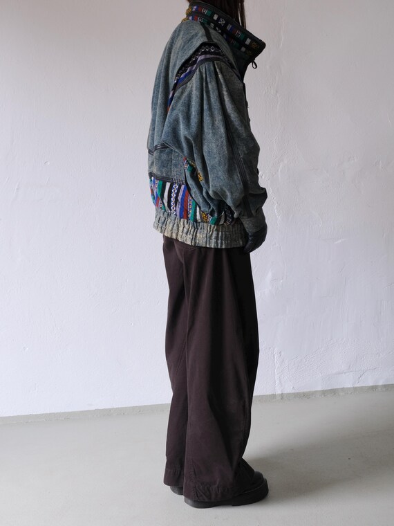 Ethnic Patchwork Denim Bomber Jacket | 1980s - image 5