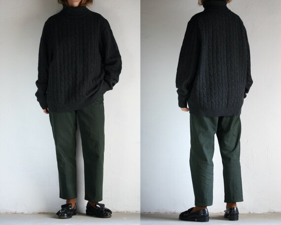 vintage turtleneck sweater wool/oversized/cable kn