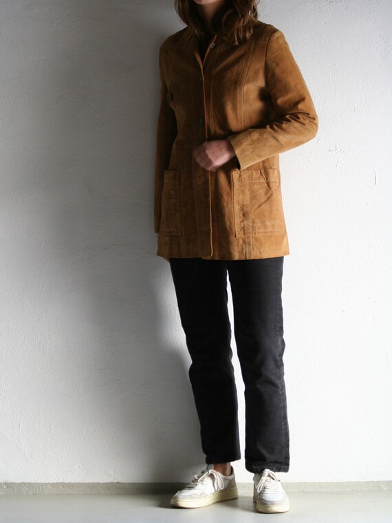 70s Camel Suede Jacket | Buttoned Leather Jacket … - image 5