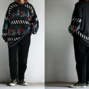 vintage oversized novelty sweater wool/unisex/floral stripes