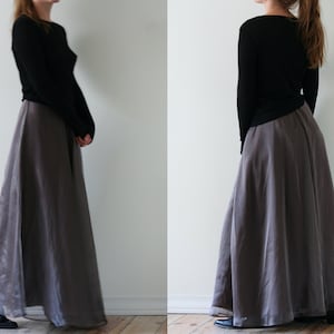 flared maxi skirt/gray organza/vintage
