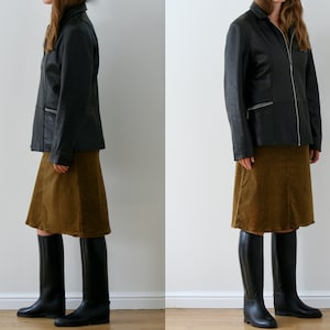 black leather zip jacket/long line/women/vintage
