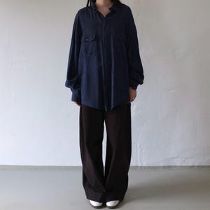 Oversized Navy Jacquard Silk Shirt | 1990s
