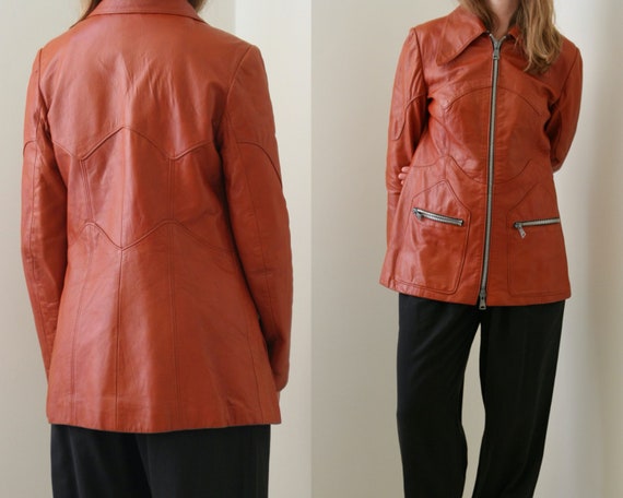 70s leather jacket women/vintage orange leather ja