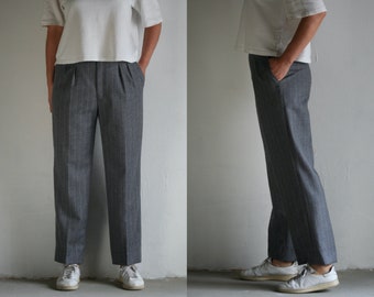 vintage wool trousers/gray blue stripe/men women unisex