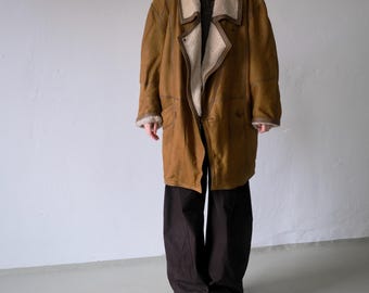 Cappotto oversize in montone color cammello / anni '90
