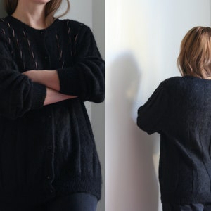 black puff sleeve mohair cardigan women/vintage/long cardigan