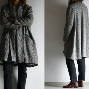 Chevron Wollmantel | Frauen | Seidenfutter | Leder