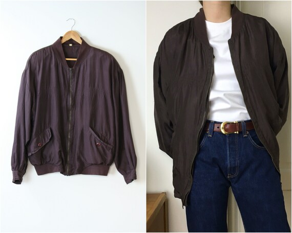 90s silk bomber jacket/oversized/unisex/brown burg