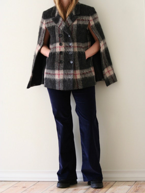 Sonya Rykiel checkered wool cape coat/pea coat wo… - image 1