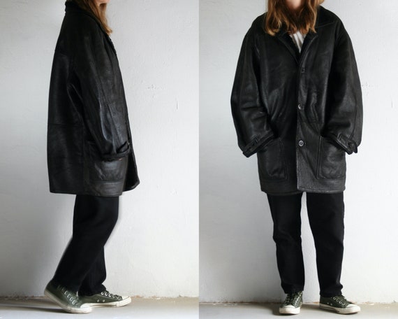 90s oversized shearling coat black/unisex sheepski