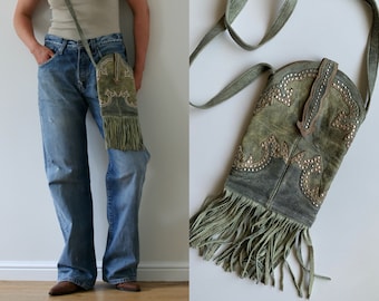 Vintage Fringe Leather Crossbody Bag/Cowboy Cowgirl/The Old Gringo/Mexico