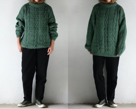 vintage cable knit sweater oversized unisex/green