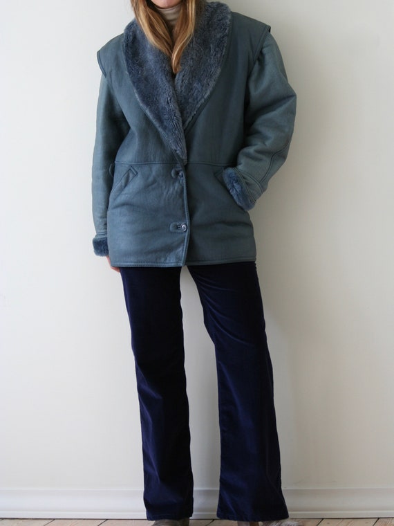 80s blue sheepskin coat/shearling coat vintage - image 7