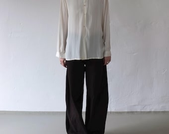 Cream Silk Blouse with Rounded Collar | 1990s