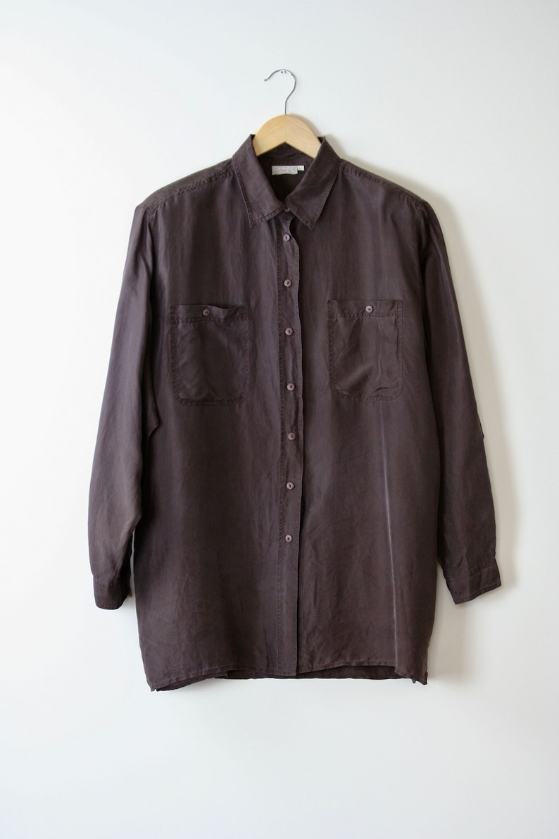 90s Silk Shirt Padded Oversized Unisex Brown Burgundy - Etsy
