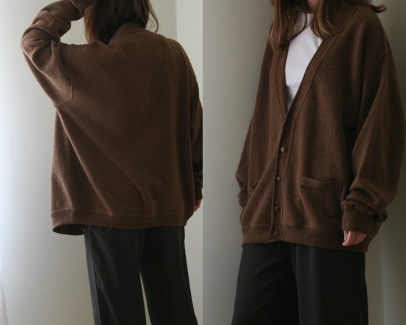 vintage cardigan wool oversized / brown beige vint