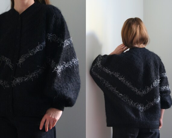 volume sleeve mohair cardigan black/women/vintage