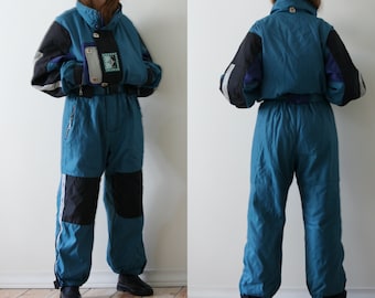 90er Skianzug Overall/Blauer Ski Jumpsuit