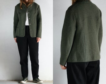 green wool cardigan women/green crew neck cardigan/vintage