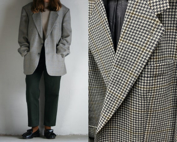 vintage checkered wool blazer oversized/pied de po
