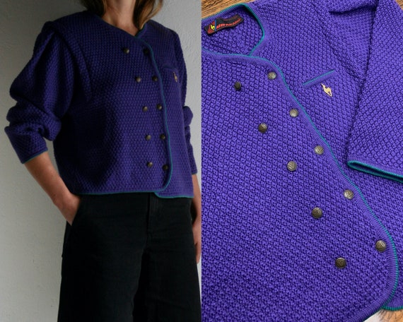 vintage puff sleeve cardigan wool/violet green/wom