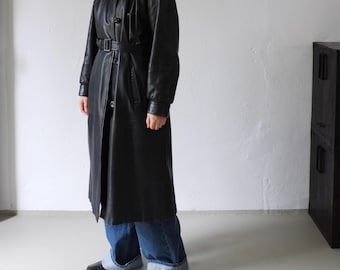 Vintage Black Leather Long Trench Coat | Women