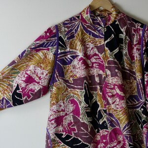 80s puff sleeve blouse cotton abstract floral print vintage image 9