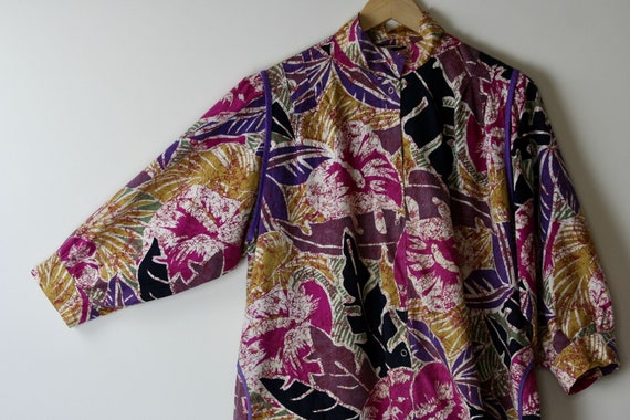 80s puff sleeve blouse cotton abstract floral pri… - image 9