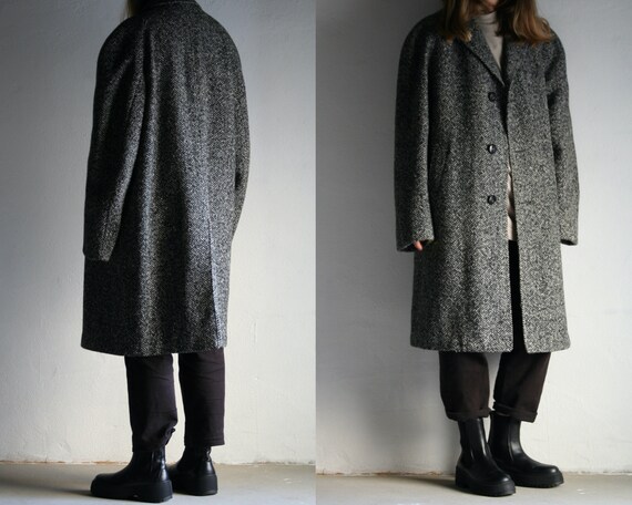 oversized tweed raglan midi coat vintage/ gray woo