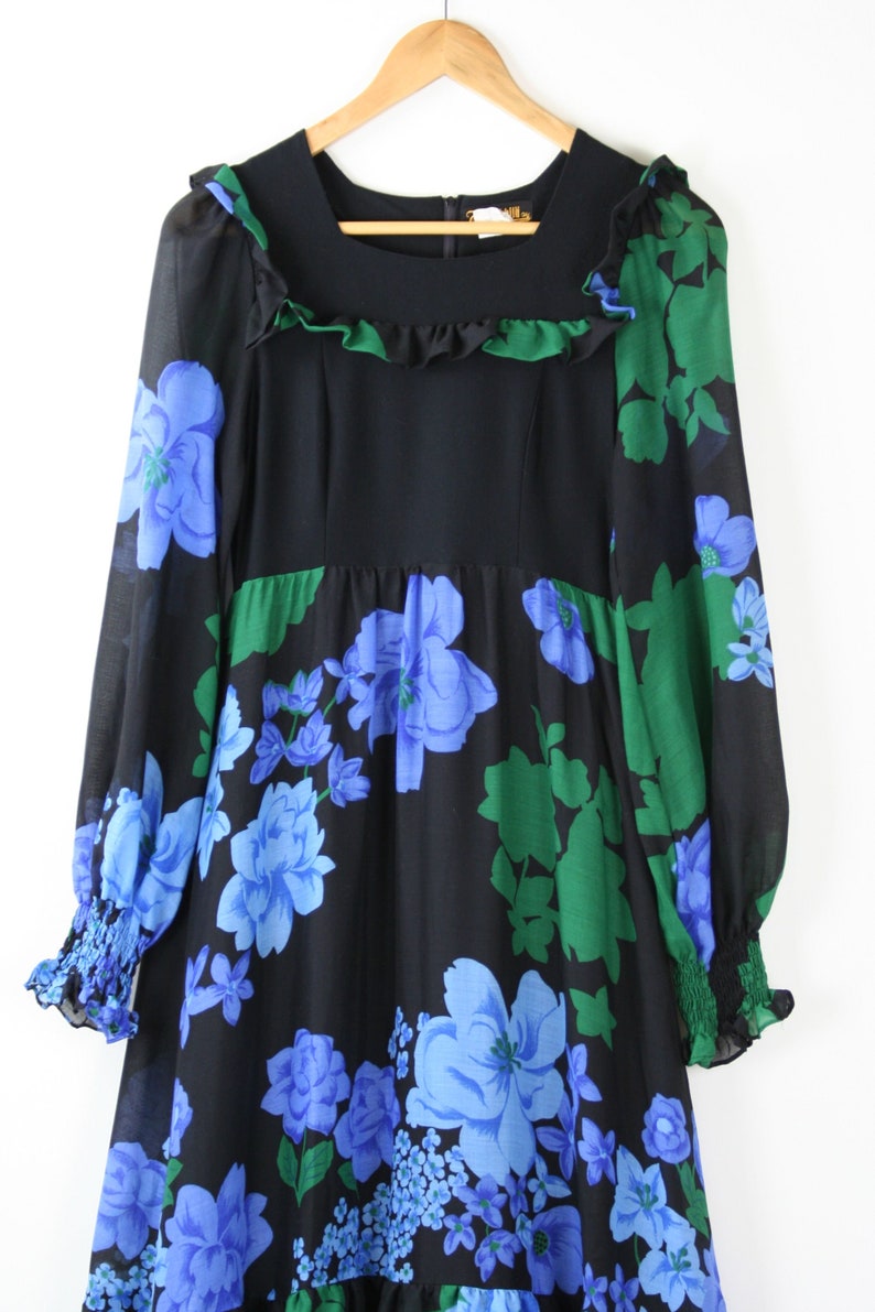 vintage floral puff sleeves dress with ruffles / cotton image 7