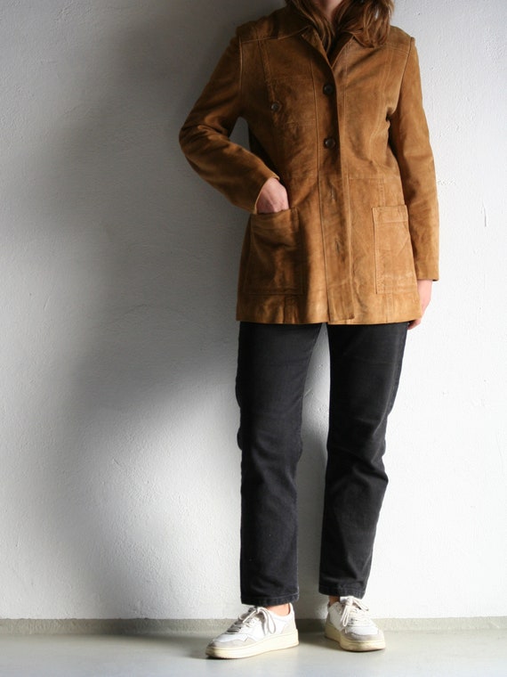 70s Camel Suede Jacket | Buttoned Leather Jacket … - image 8