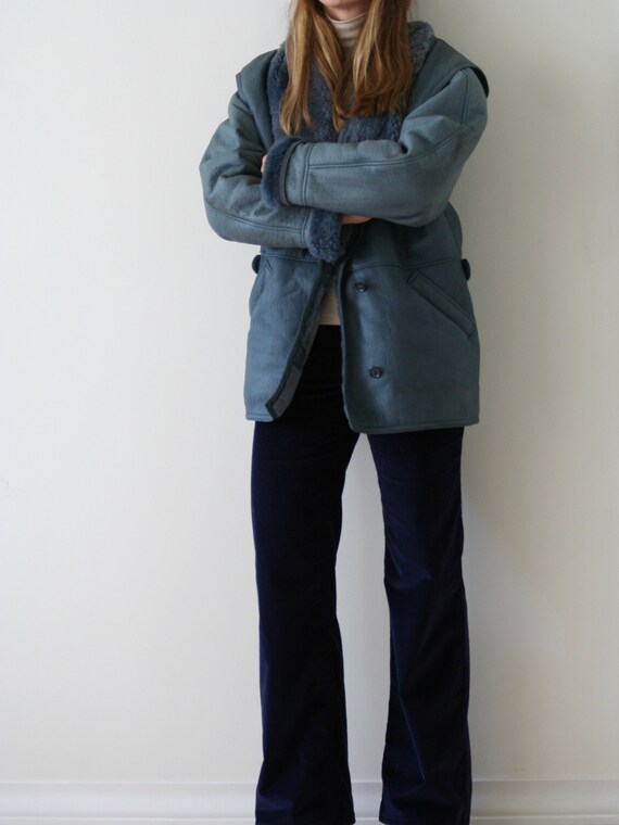 80s blue sheepskin coat/shearling coat vintage - image 3