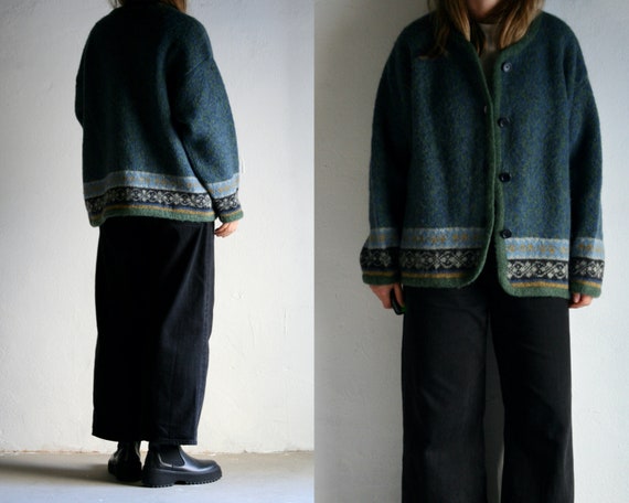 vintage oversized cardigan wool/crew-neck cardigan