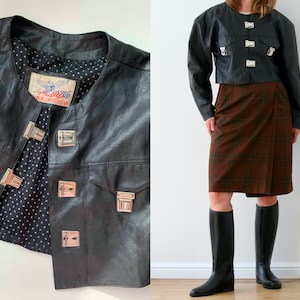 Faux Leather Cropped Jacket/Oversized/Vintage