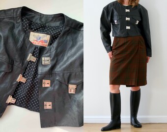 Faux Leather Cropped Jacket/Oversized/Vintage