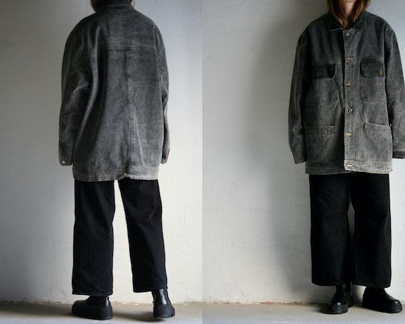 oversized gray denim work jacket vintage/corduroy