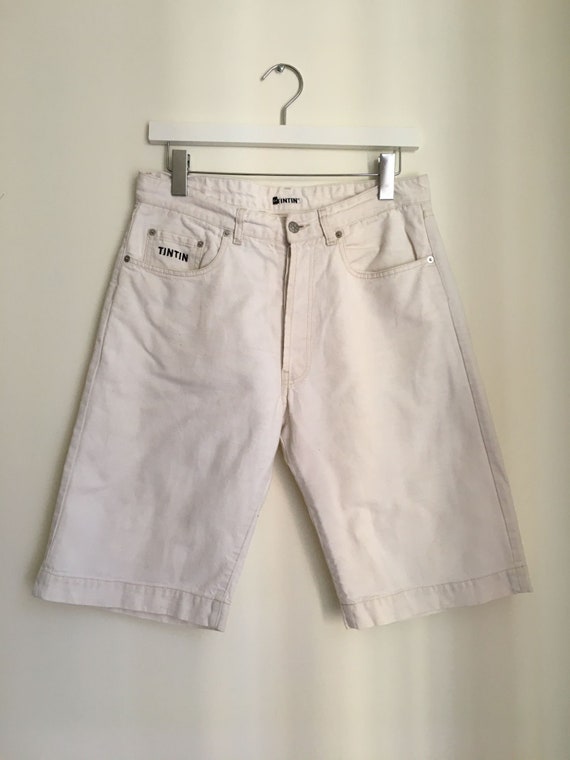 90s White Bermuda Shorts Denim/Tintin/Vintage Fla… - image 2