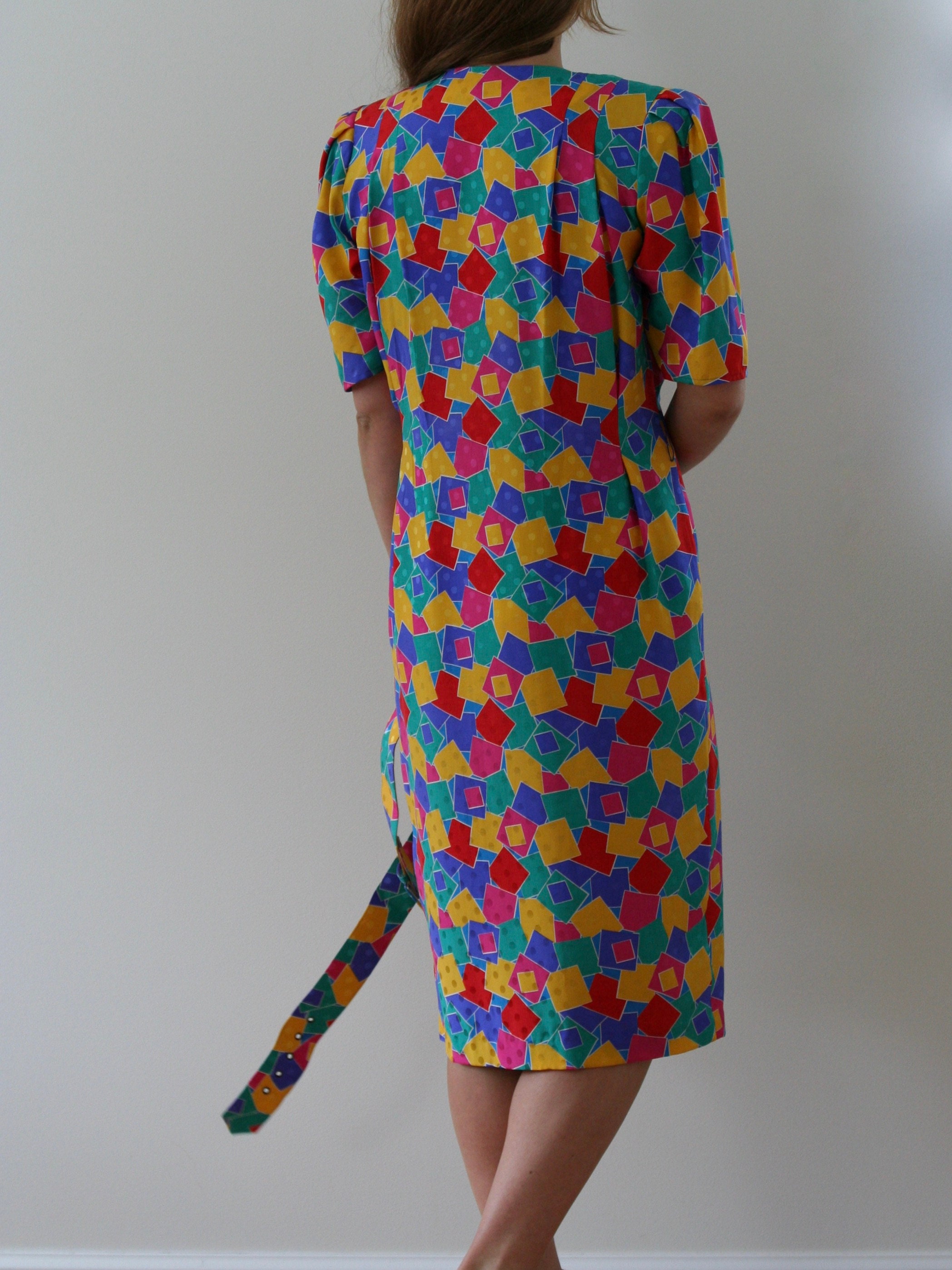 Vintage Silk Floral Campcollar Dress/green Blue Summer Dress Etsy UK